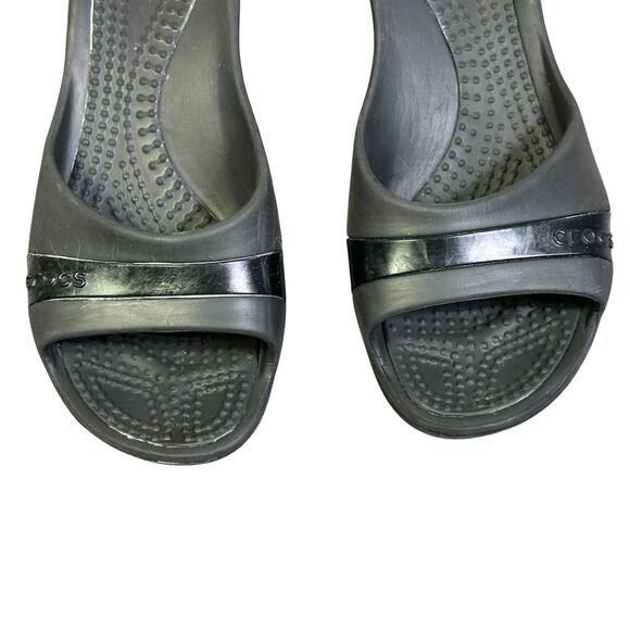 Crocs Wedge Sandals Womens 8 Black Slip On Platform Open Toe Casual Minimalist - Picture 2 of 7